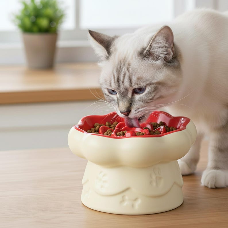 Flower Ceramic Slow Feeder Pet Bowl: Elevated Anti-Gulp Dish