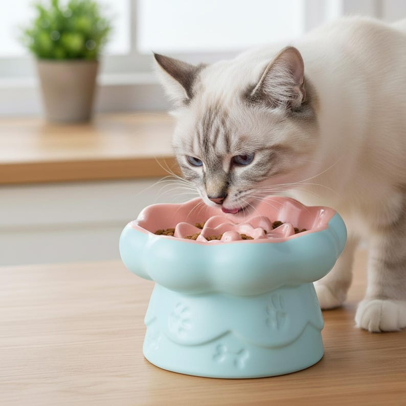 Flower Ceramic Slow Feeder Pet Bowl: Elevated Anti-Gulp Dish