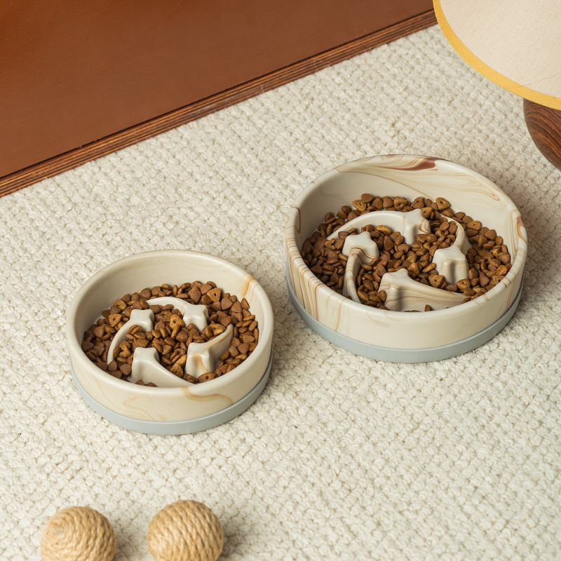Meteor Texture Ceramic Slow Feeder Bowl – Anti-Gulping Bowl for Cats & all size Dogs