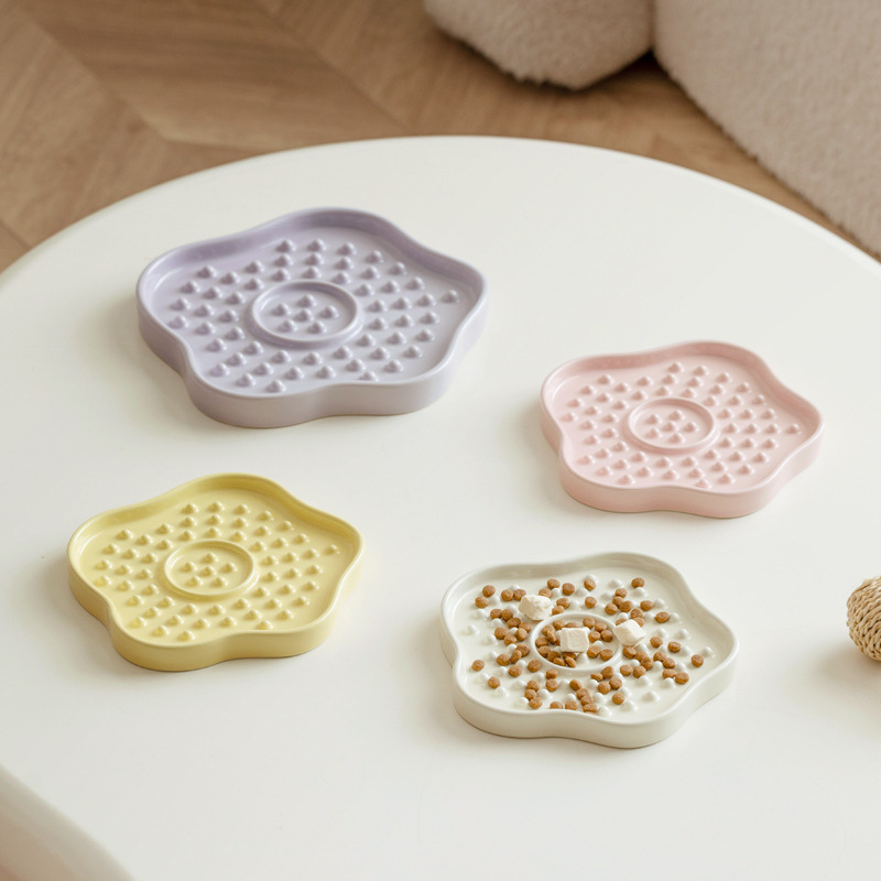 Ceramic Slow Feeder & Lick Plate for Cats and Small Dogs
