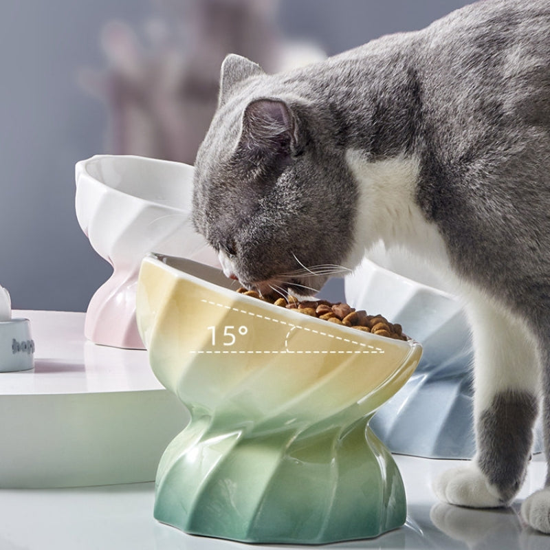 Elevated Ceramic Cat Plate – Shallow Design Cat Bowl for Long-Haired Cats
