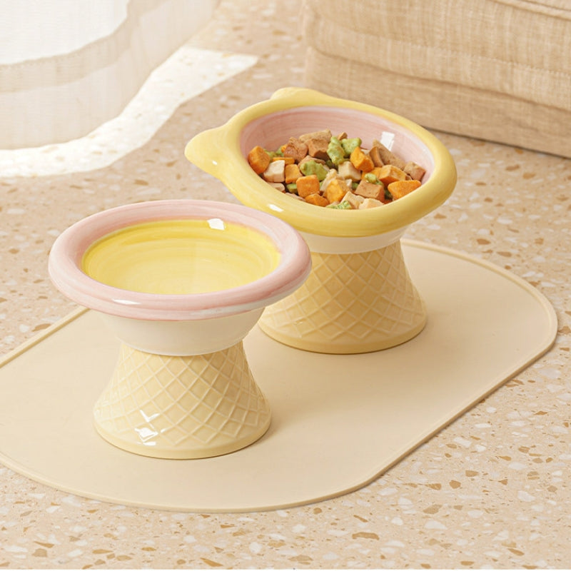Anti-Tip Ceramic Pet Bowl – Elevated Neck Protection Bowl for Cats & Dogs