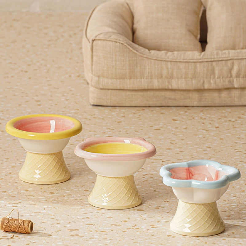 Anti-Tip Ceramic Pet Bowl – Elevated Neck Protection Bowl for Cats & Dogs