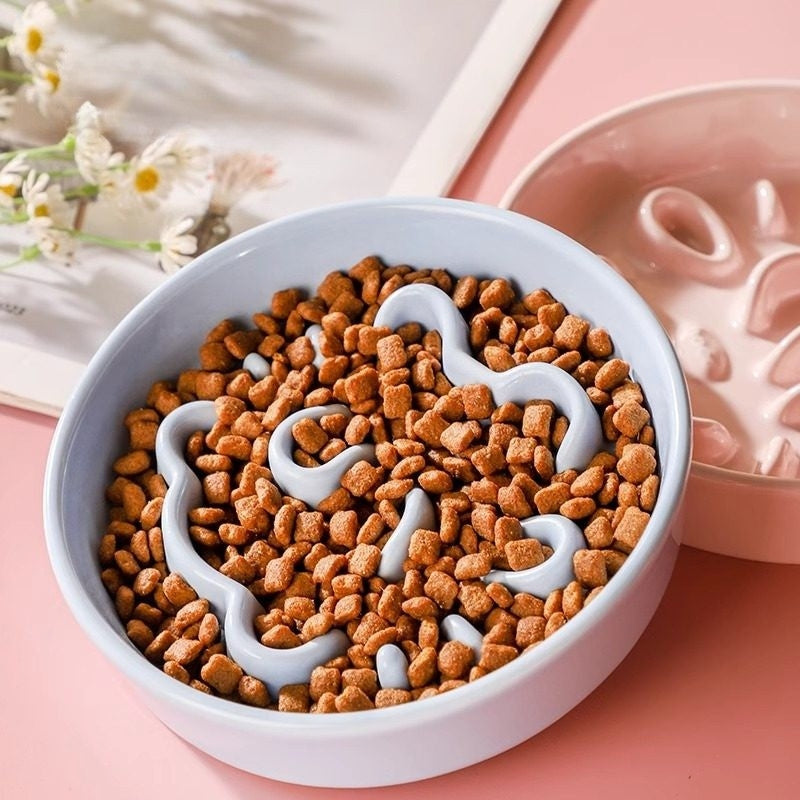 Ceramic Slow Feeder Bowl for Dogs & Cats – Anti-Choking Pet Bowl for Small & Medium Pets