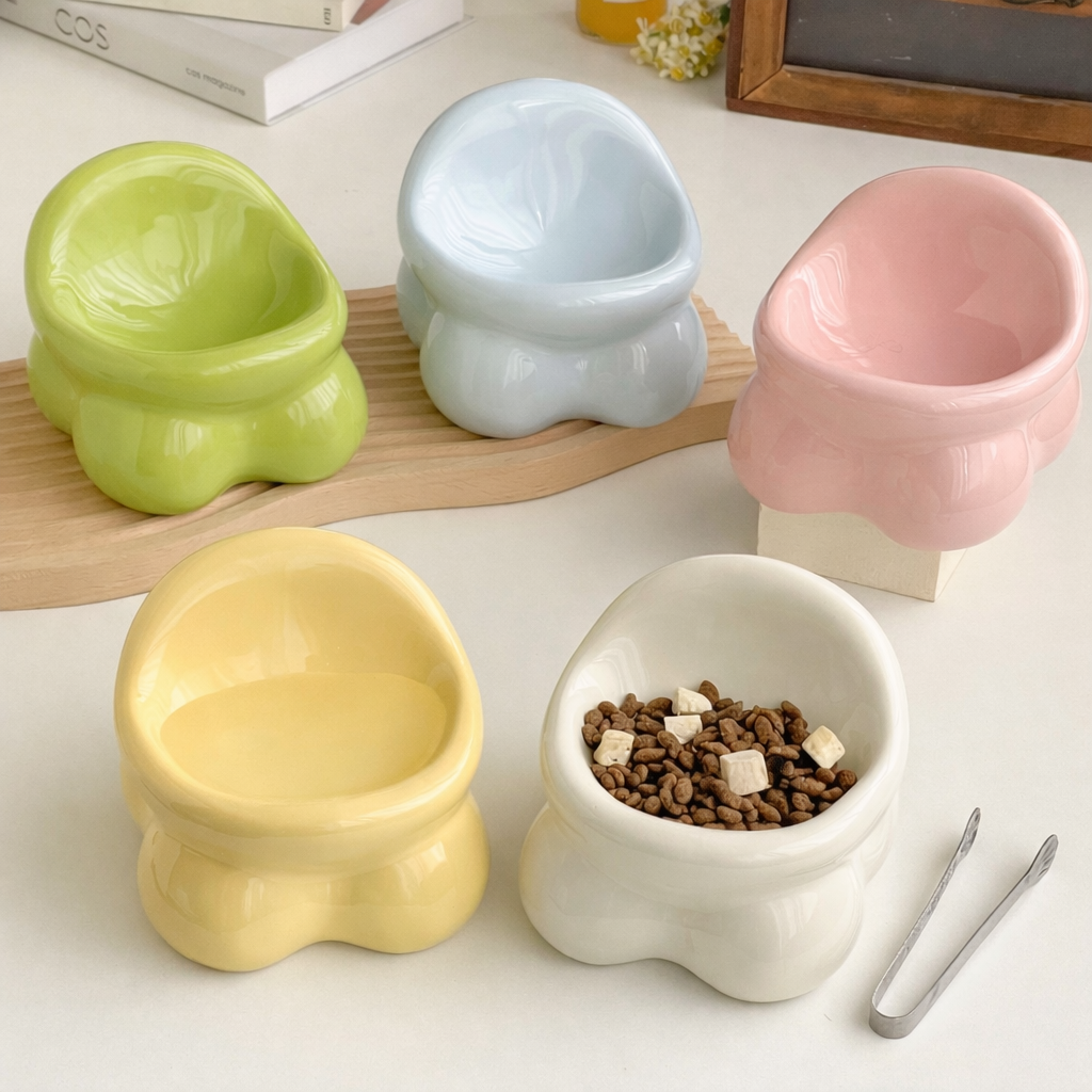 Ceramic Cat Bowl – Cute Design, Neck-Friendly Pet Bowl for Cats