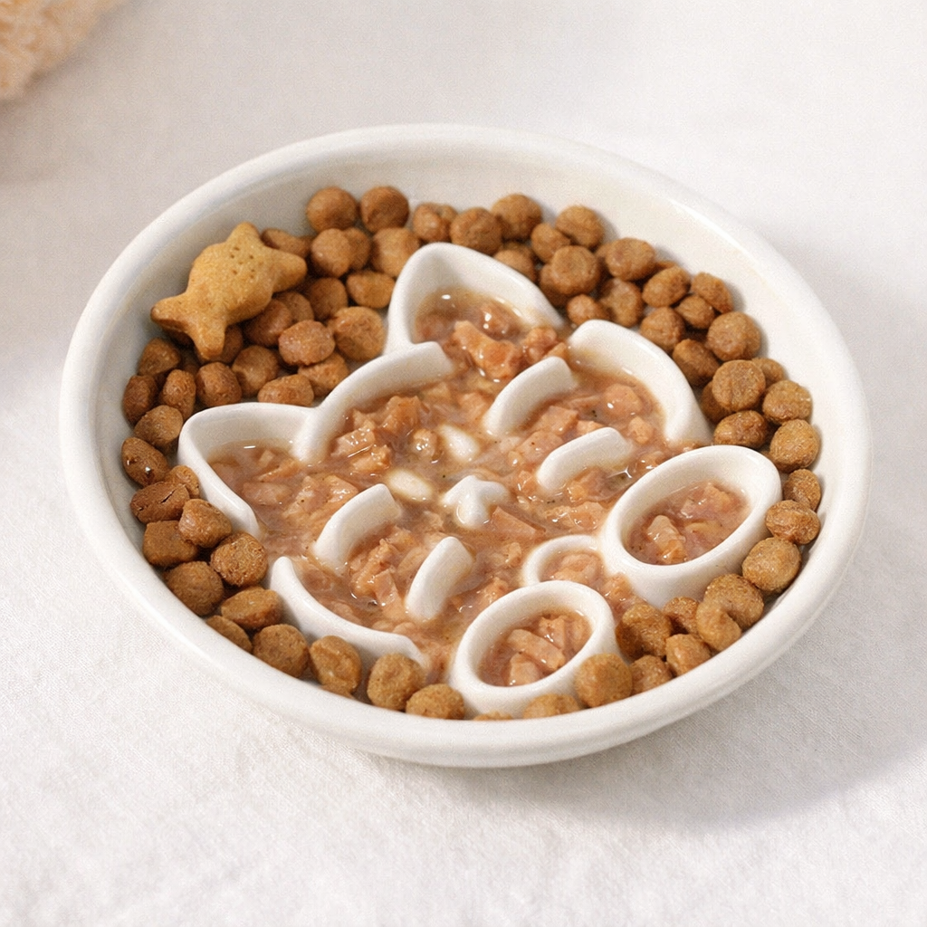 Ceramic Slow Feeder Bowl for Small & Medium Cats and Dogs