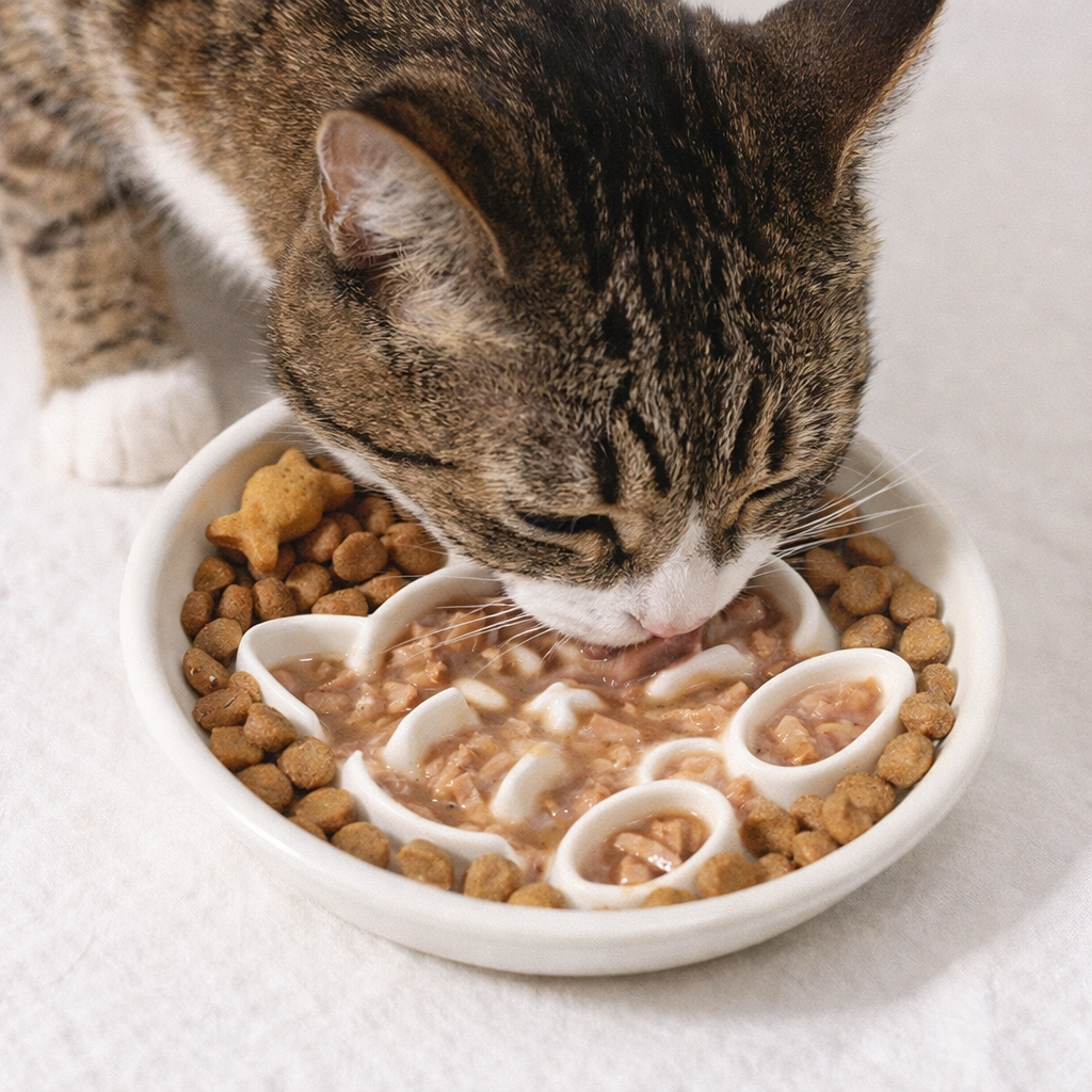 Ceramic Slow Feeder Bowl for Small & Medium Cats and Dogs