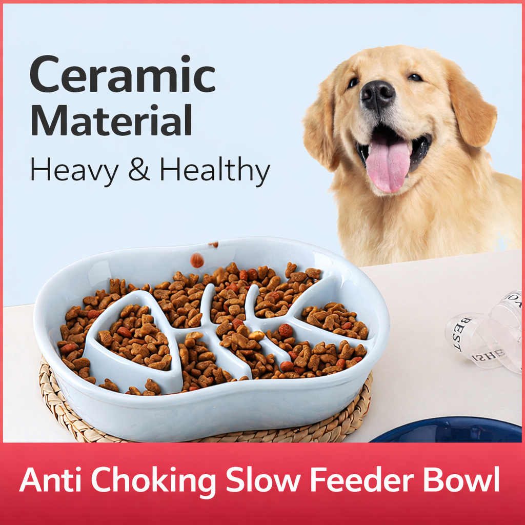 Ceramic Slow Feeder Dog Bowl – Anti-Choking Pet Bowl for Medium & Large Dogs and Cats