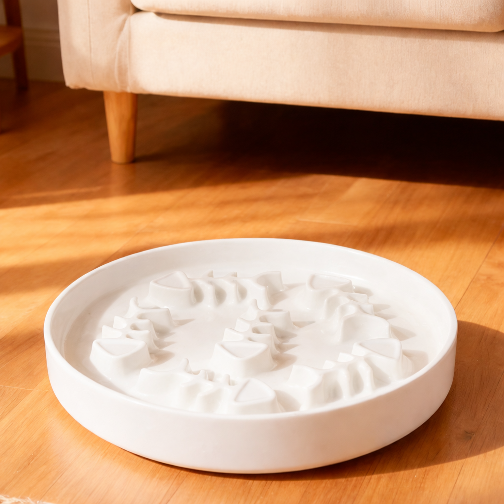 Ceramic Slow Feeder Dog Bowl – Wide Opening Elevated Bowl for Large & Medium Dogs