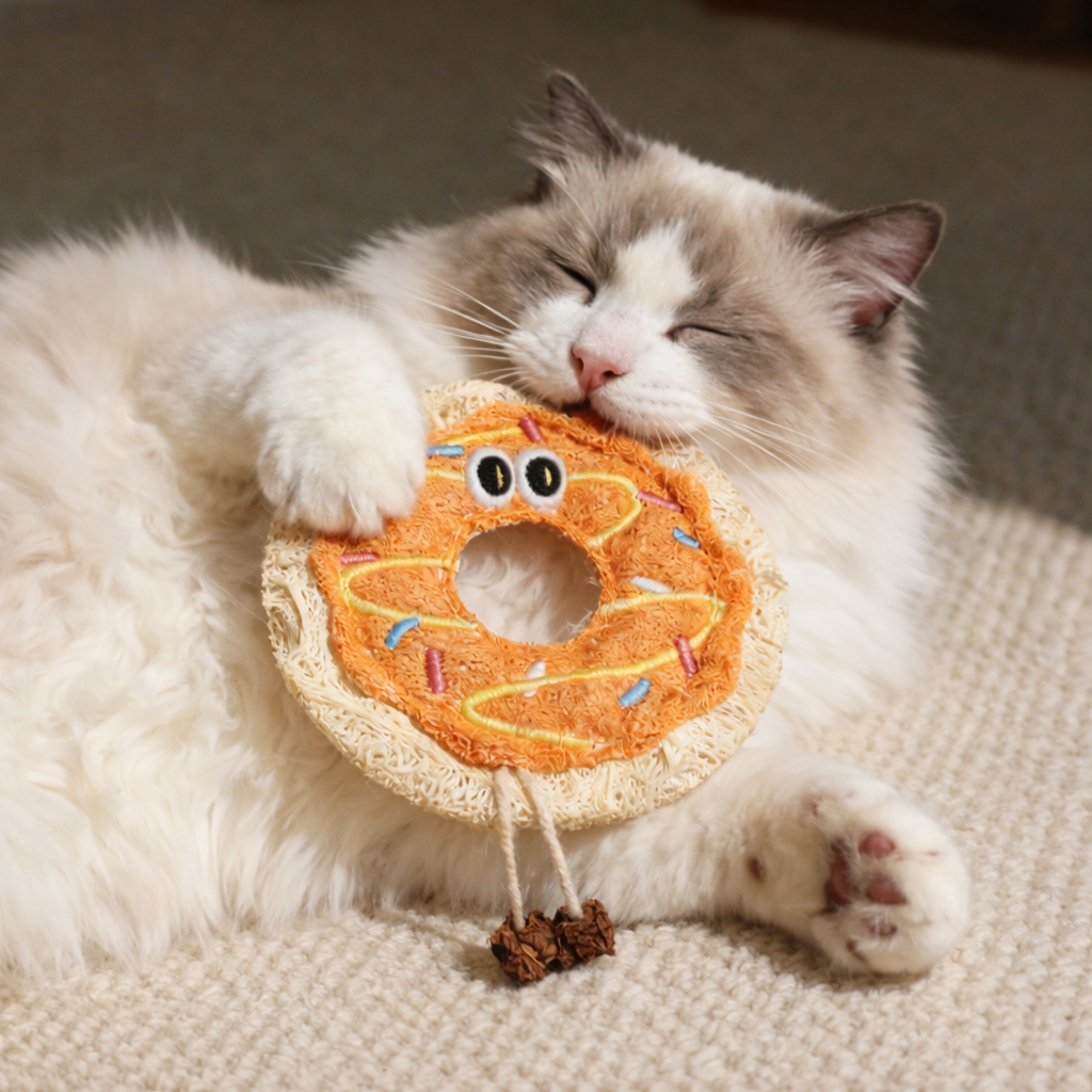 Loofah Cat Teaser Toy – Chewing & Dental Toy for Kittens