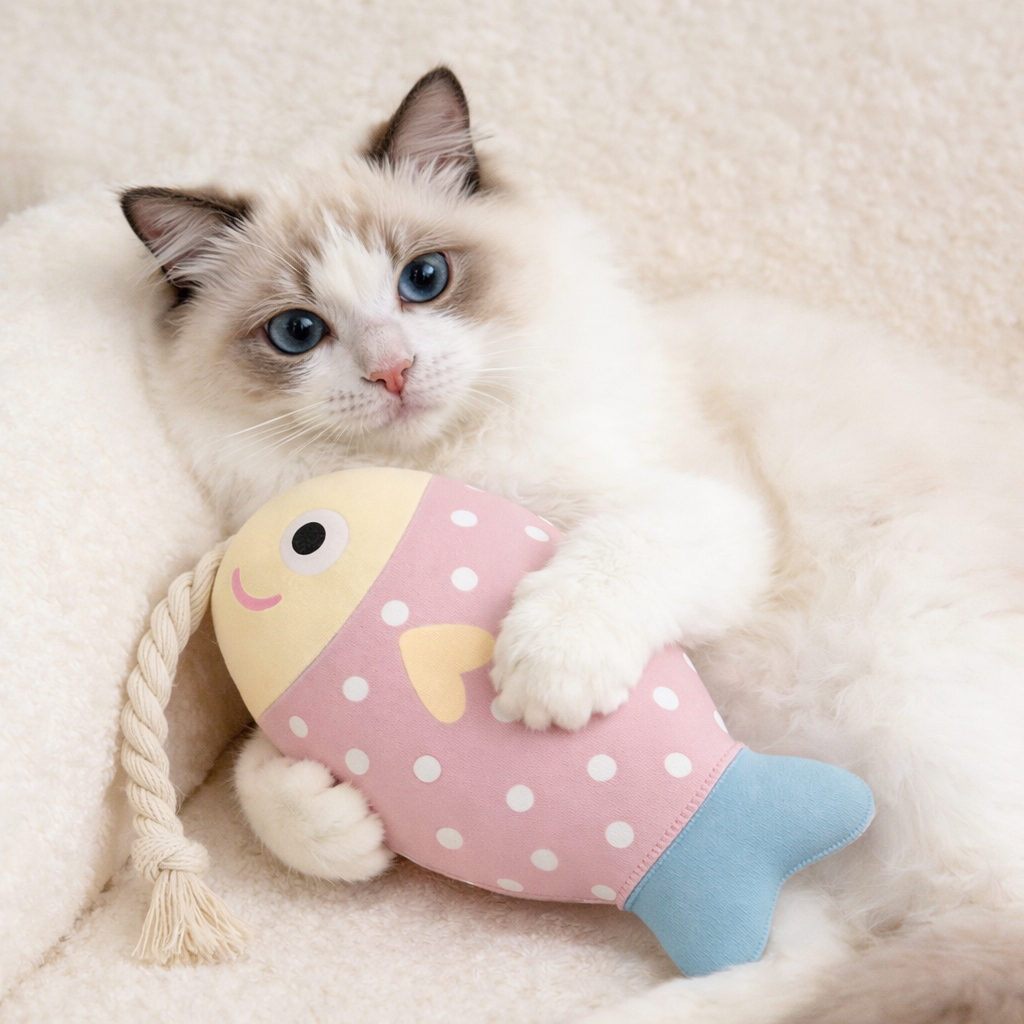 Plush Fish Cat Teaser Toy with Catnip – Chewable & Interactive Cat Toy
