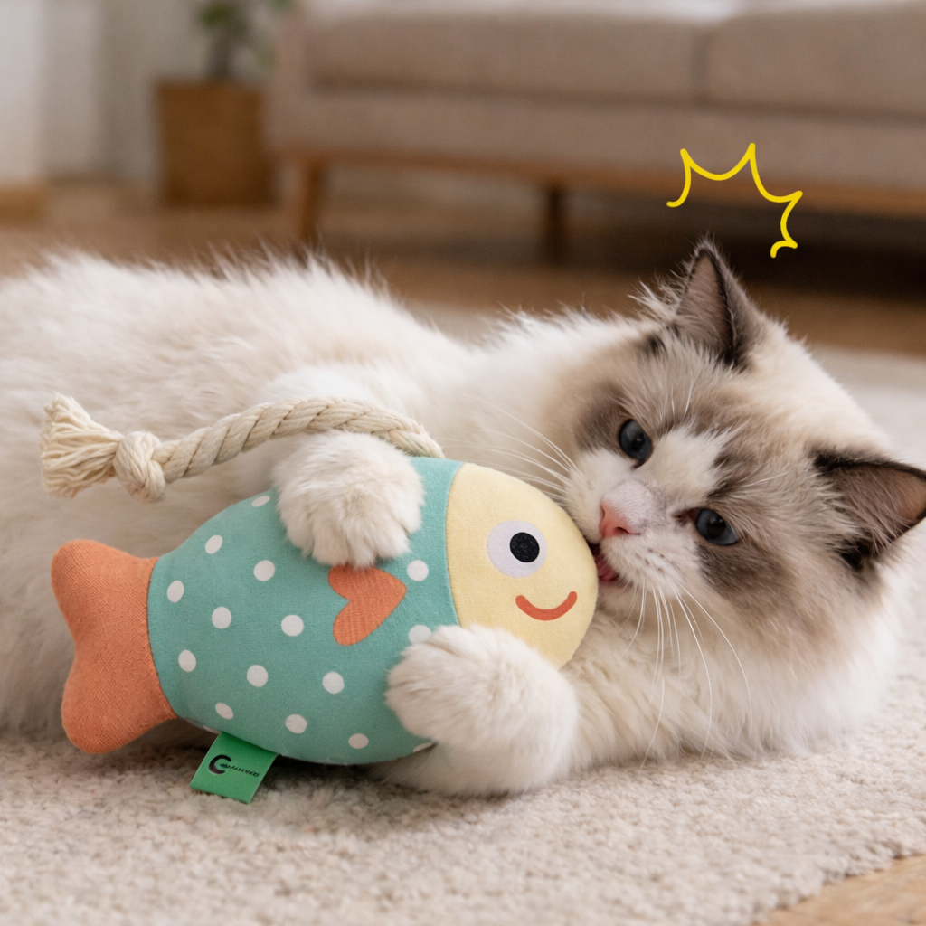 Plush Fish Cat Teaser Toy with Catnip – Chewable & Interactive Cat Toy