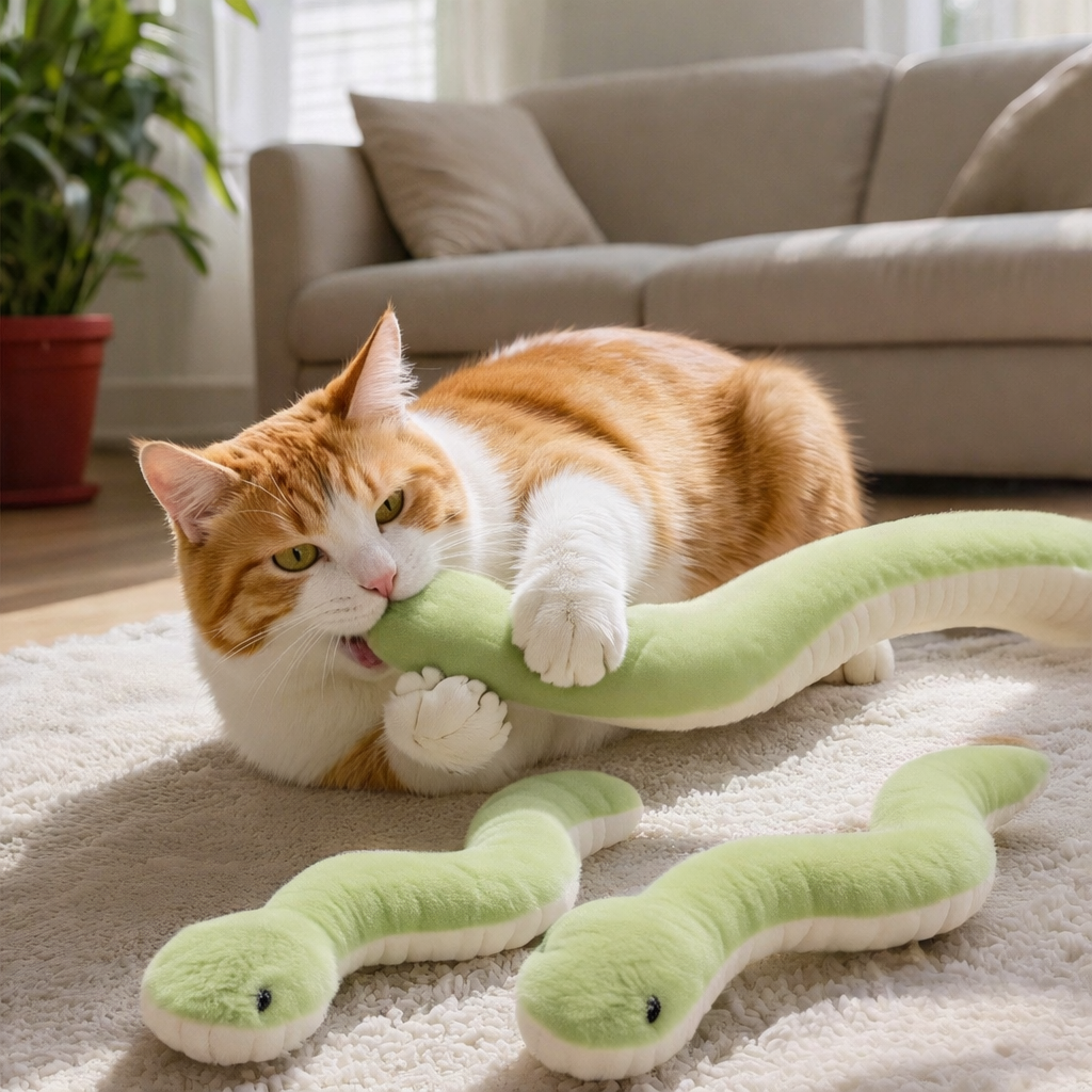 Catnip Snake Plush Toy with Crinkle Paper – Durable Interactive Cat Teaser