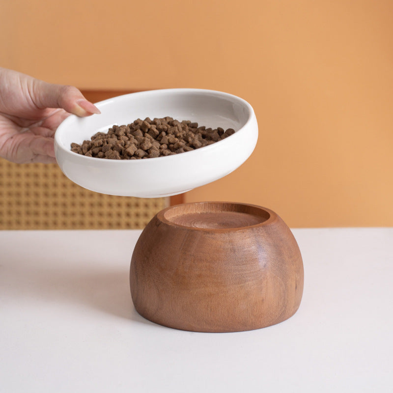 Elevated Pet Bowl with Wooden Stand