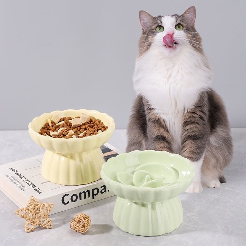 Elevated Ceramic Slow Feeder Cat Bowl – Anti-Choking, Anti-Acne, Anti-Tip Feeding Bowl