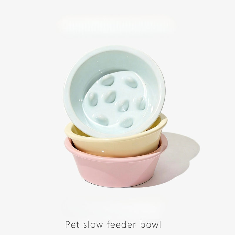 Ceramic Elevated Slow Feeder Bowl – Anti-Choking Feeding Bowl for Cats & Dogs
