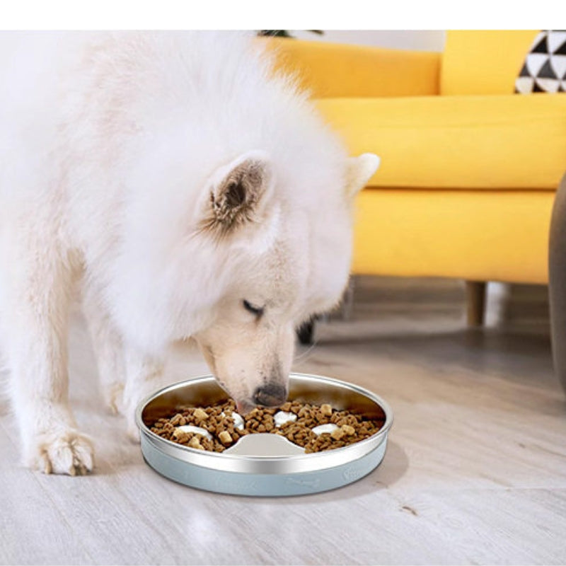 304 Stainless Steel Slow Feeder Bowl – Anti-Choking Pet Bowl with Non-Slip Silicone Base for Dogs & Cats