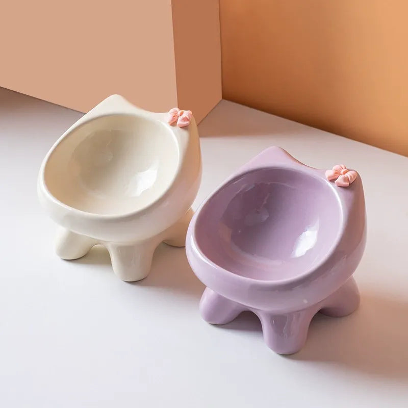 Elevated Shallow Ceramic Pet Bowl for Cats
