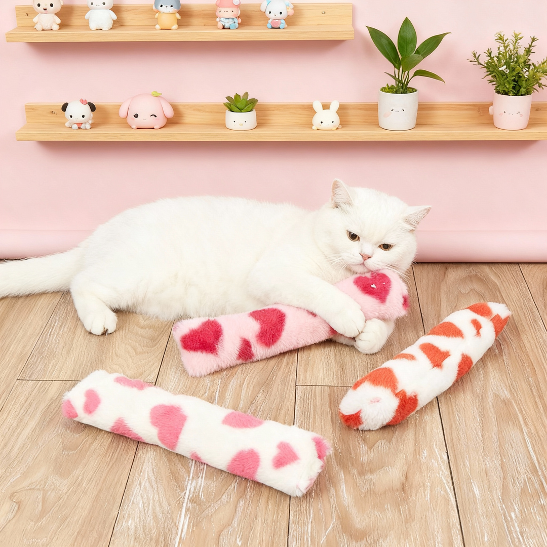 An image of 3pcs Crinkle Plush Cat Pillow Toy – Soft Stuffed Toy for Cats