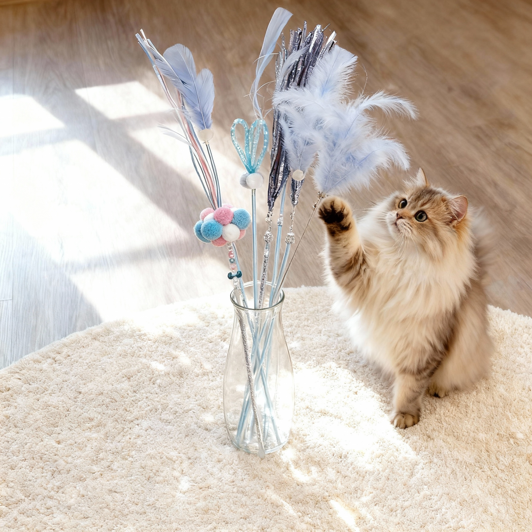 An image of 6-Piece Cat Teaser Wand Set – Interactive Toy Set for Cats