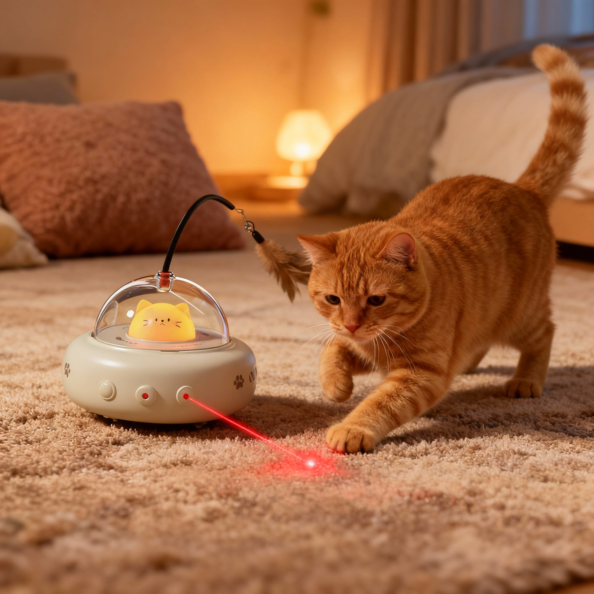 Smart Electric Cat Toy Car with Laser – Auto Obstacle Avoidance, USB Rechargeable
