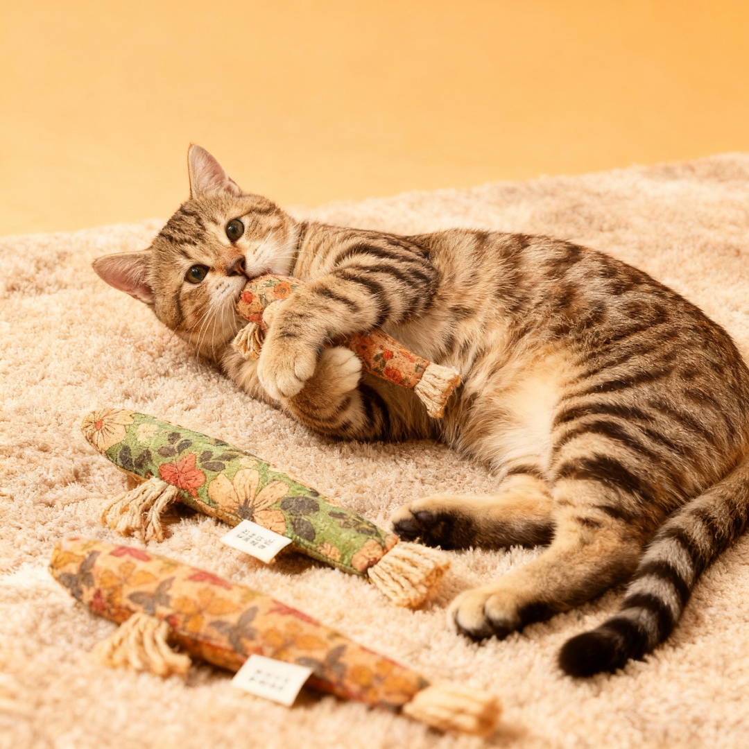 An image of Catnip Toy with Natural Ingredients – Durable Cork Fabric Chew Toy for Cats