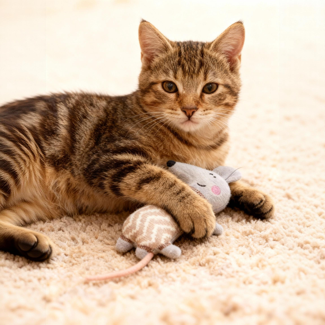 An image of Plush Cat Toy with Cat Grass & Catnip – Self-Entertainment Cat Pillow